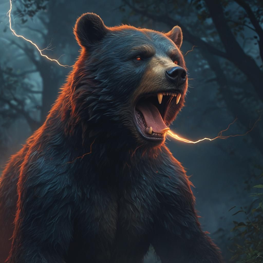 Hybrid Bear-Human Creature in a Fantasy Landscape