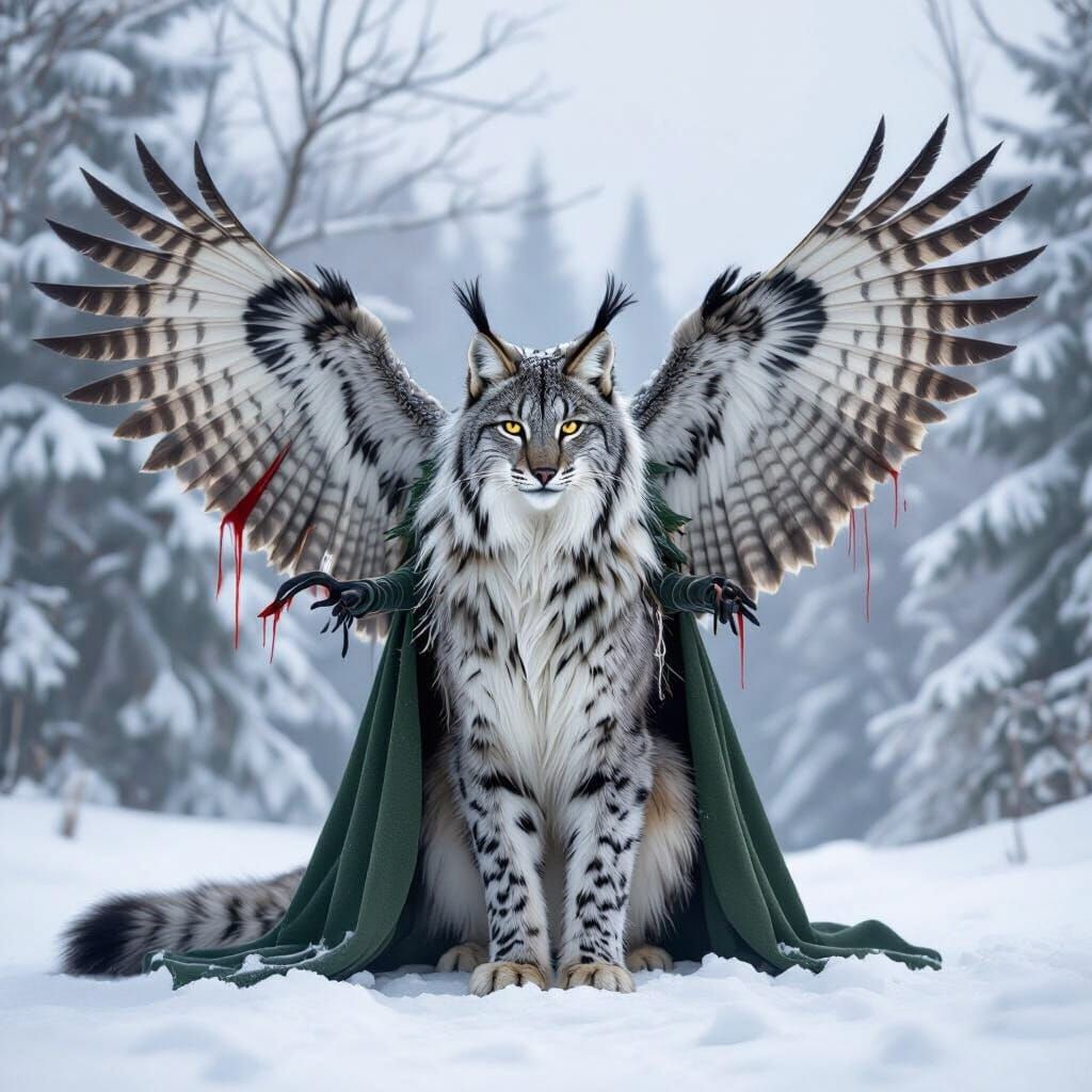 Blood-Magic Queen & Felinox Familiar in Winter Forest