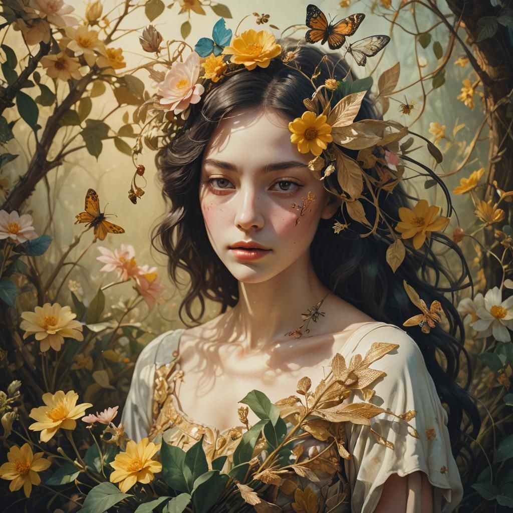 Spring Character with Flower Bow in Surreal Style