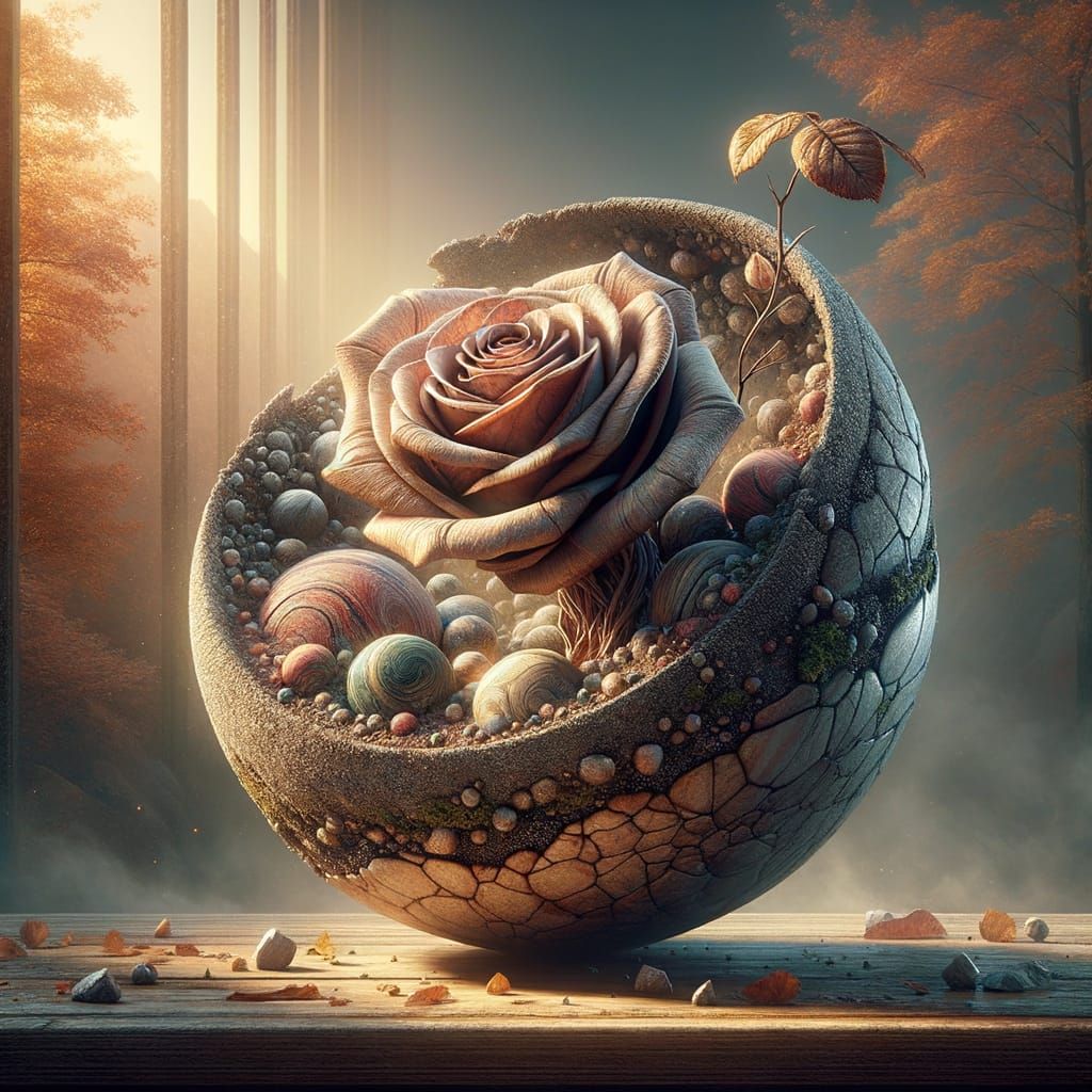 Mini Stone Rose in Clay Pot: Fantasy CG Art