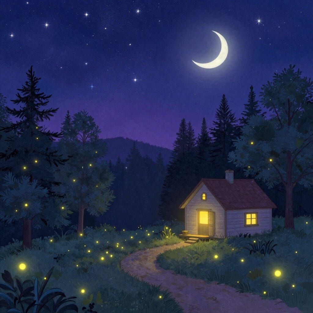 Dreamy Night Sky Cabin with Firefly Path