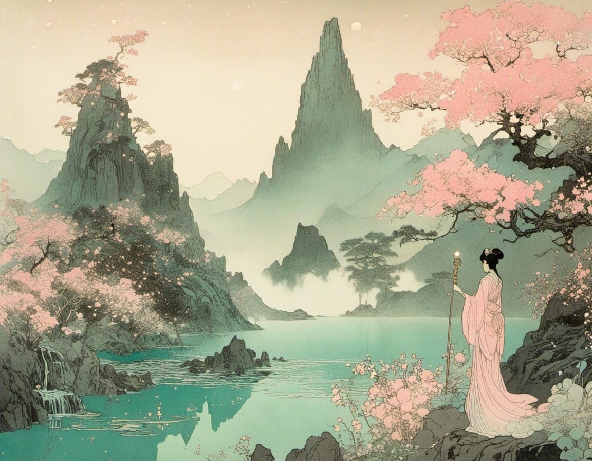 Ukiyo-e Mage at Mountain Beach Temple