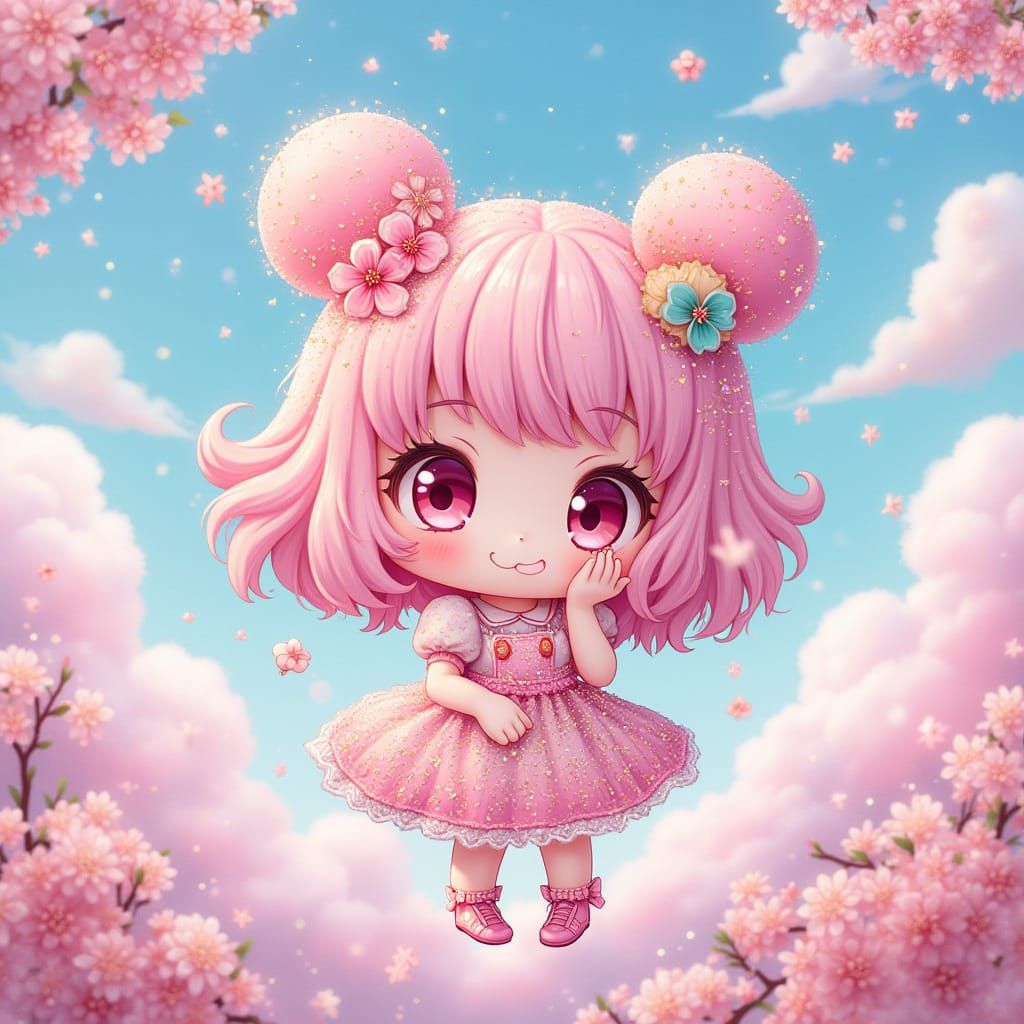 Sparkly Pastel Anime Girl in Kawaii Manga Style