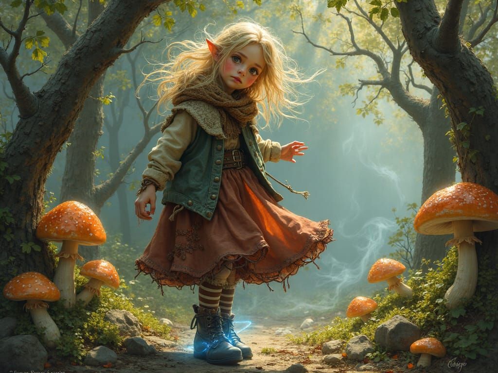Elfin Woman in Magical Forest, Inspired by Jean-Baptiste Mon...