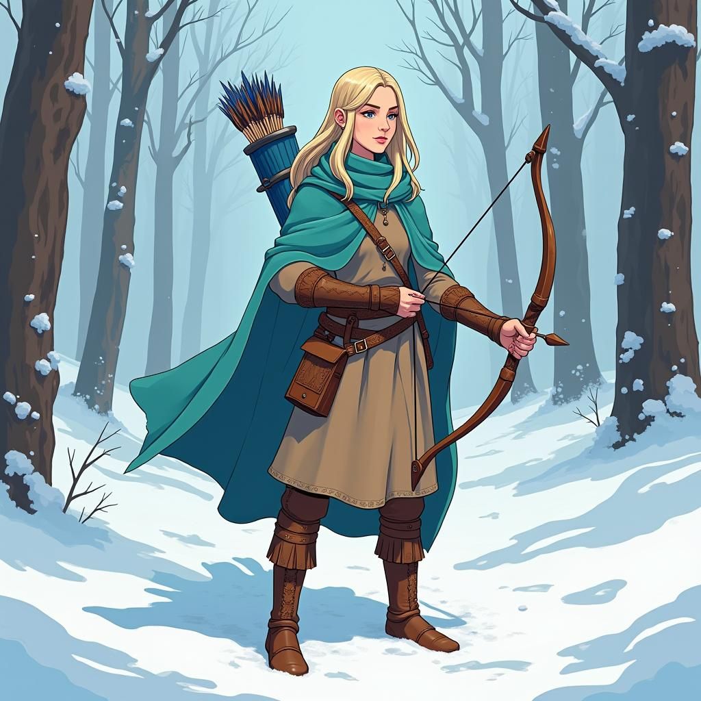 Winter Eladrin Ranger in Manga Style Forest