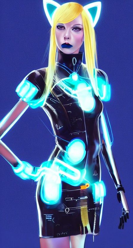 Cyborg Lady with Cat Ears in Cyberpunk Style