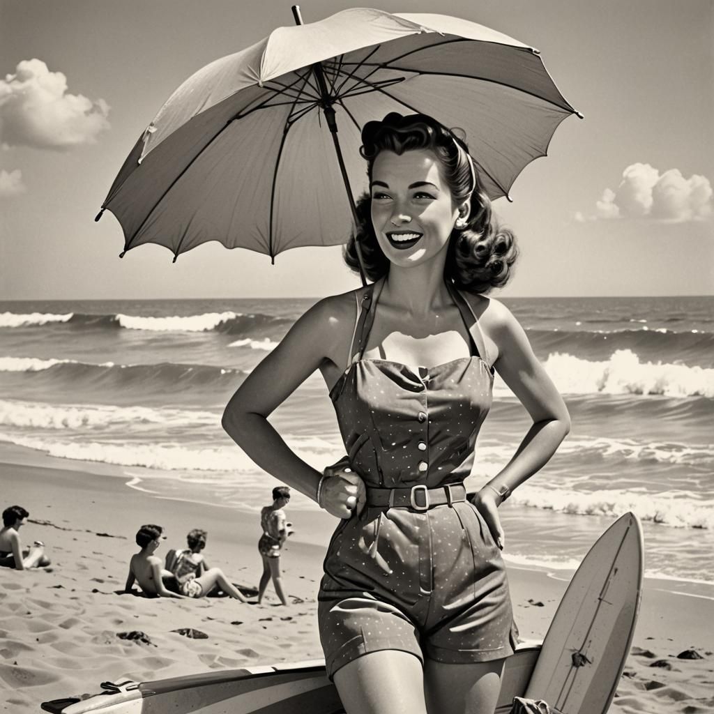 1950s Comic Style Woman at the Beach