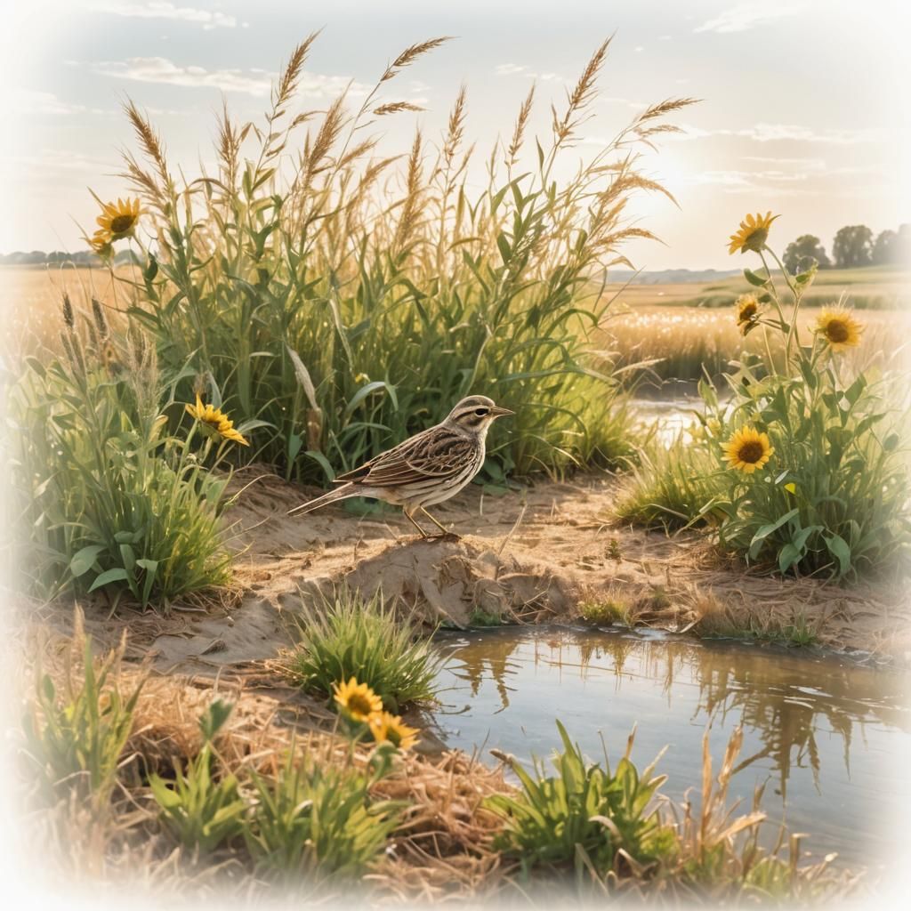 Skylark in Wheat Field: Rural Landscape Photography