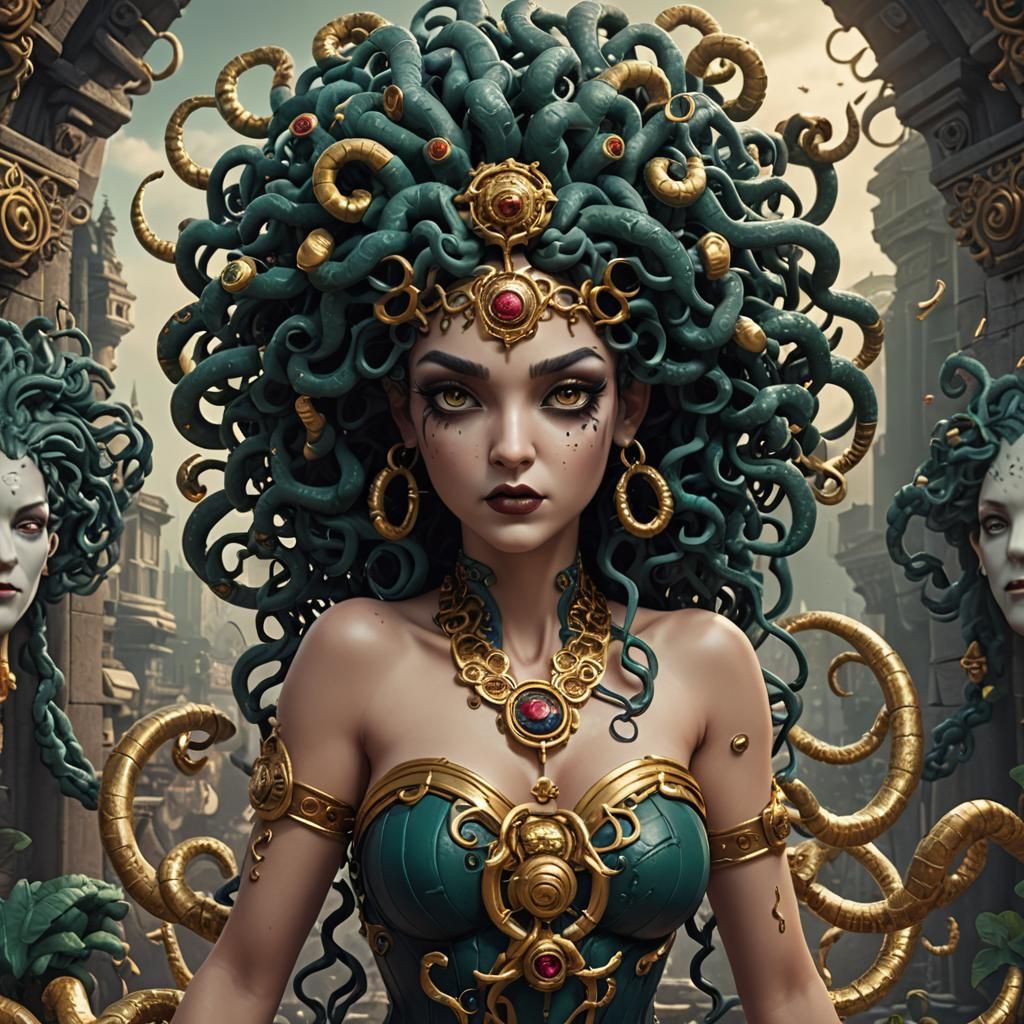 Betty Boop as Medusa: Detailed Digital Painting