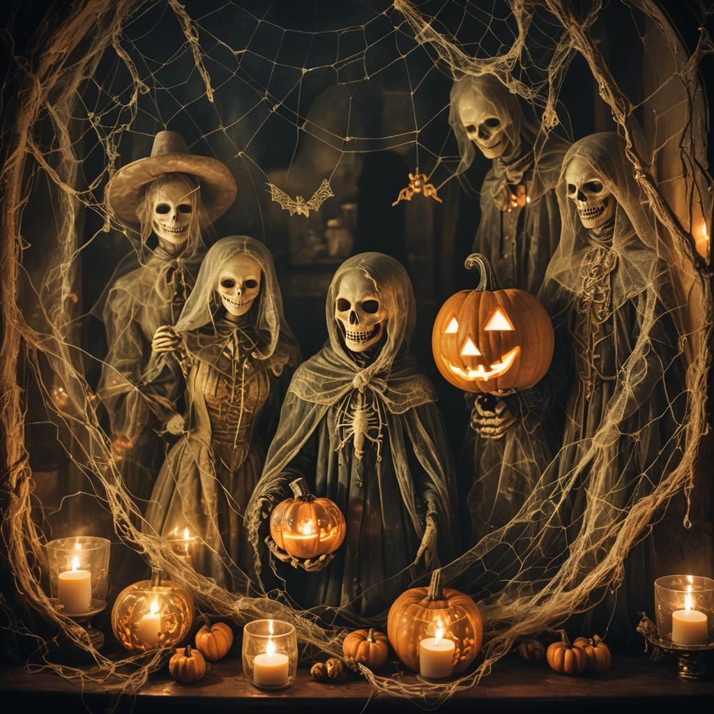 Eerie Double Exposure: Victorian Ghosts and Jack-o'-Lanterns