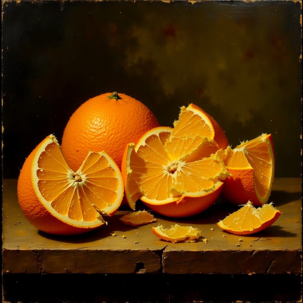 Hyper-Realistic Oranges Glowing in Dramatic Light