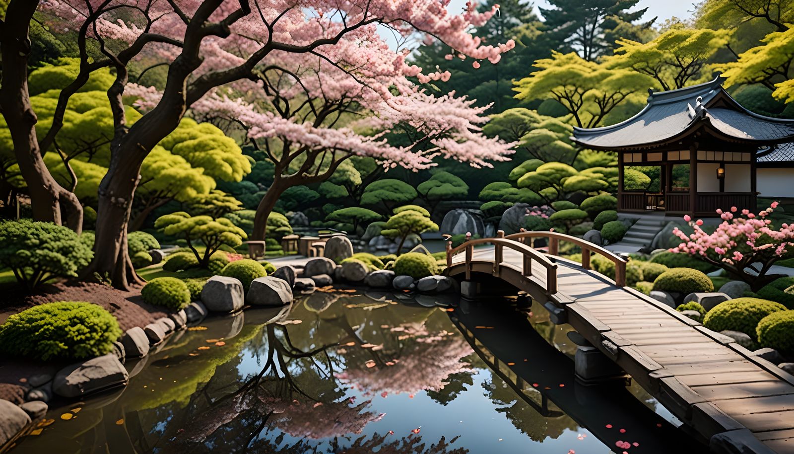 Traditional Japanese Garden in Full Bloom