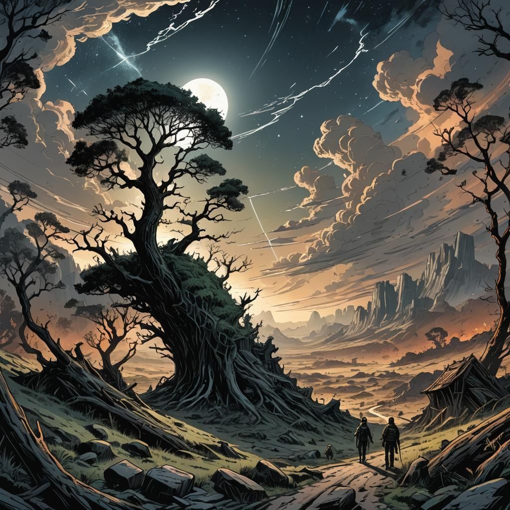 Brooding Heath Landscape in Comic Book Style