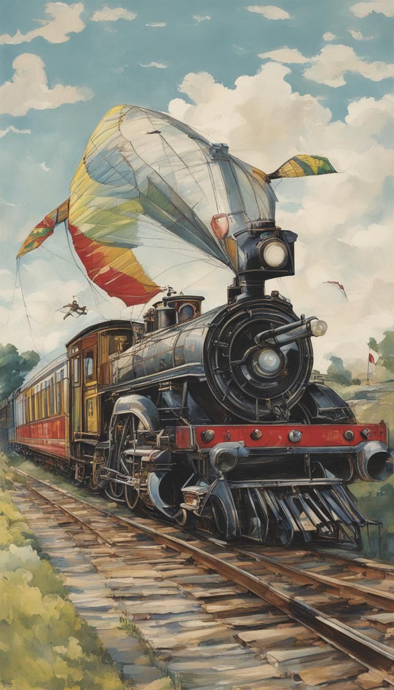 Train-Shaped Kite Soaring High