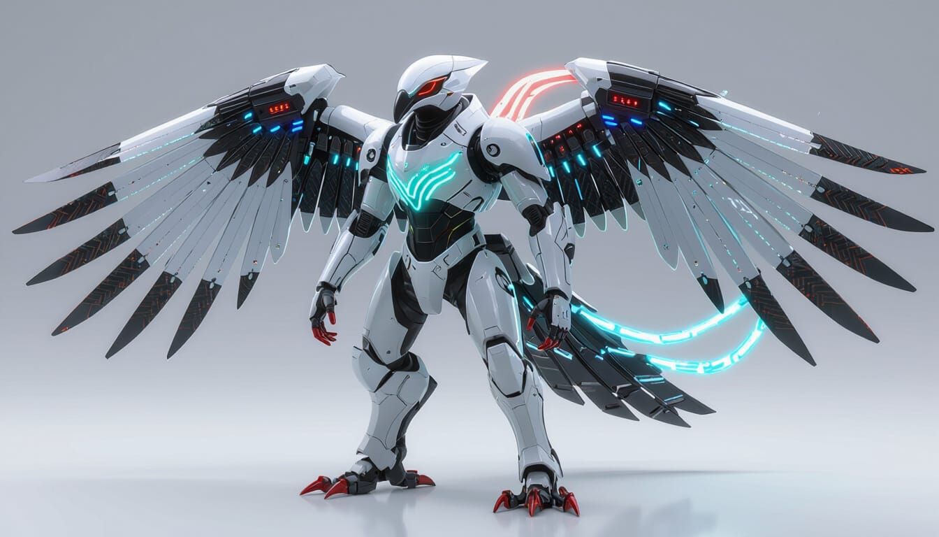 Futuristic Falcon Mecha with Glowing Energy Spine