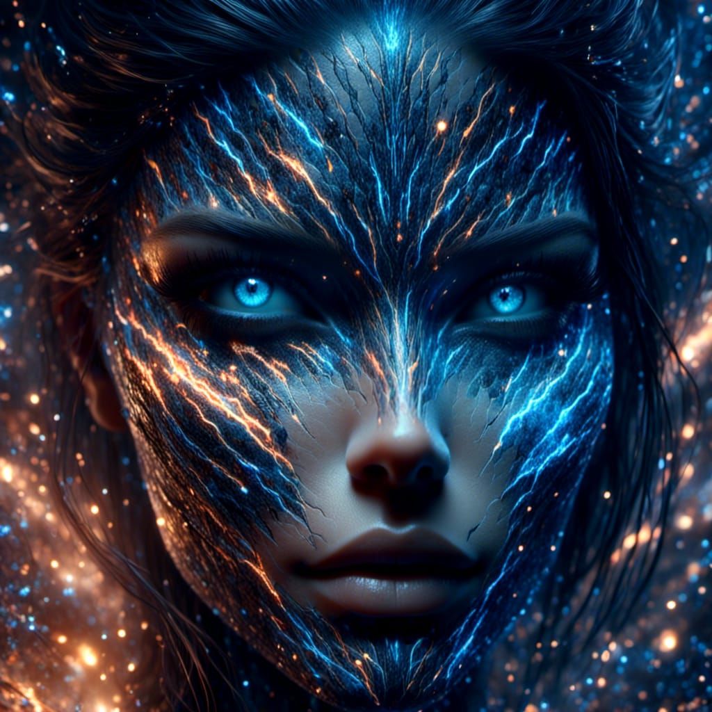 Cosmic Woman Portrait in Vibrant Street Art Style