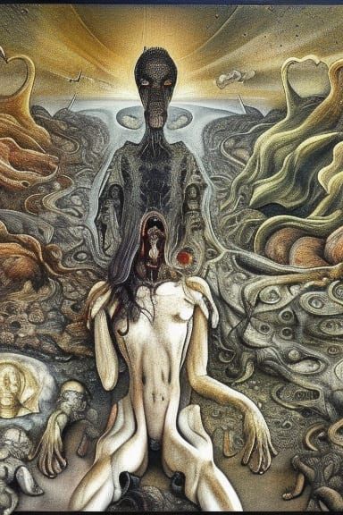 Death on Pale Horse in Surreal Giger Landscape