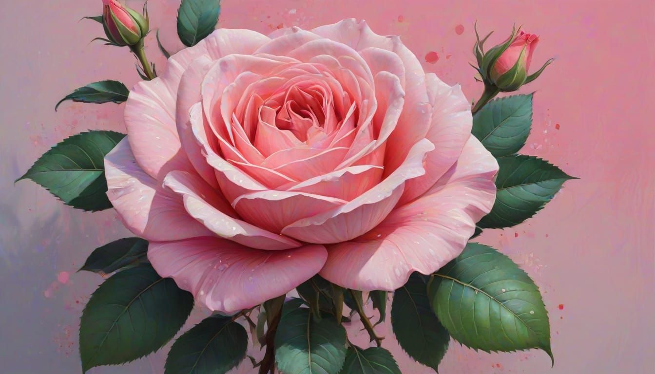 Whimsical Pink Rose Blossoms in Gouache Style