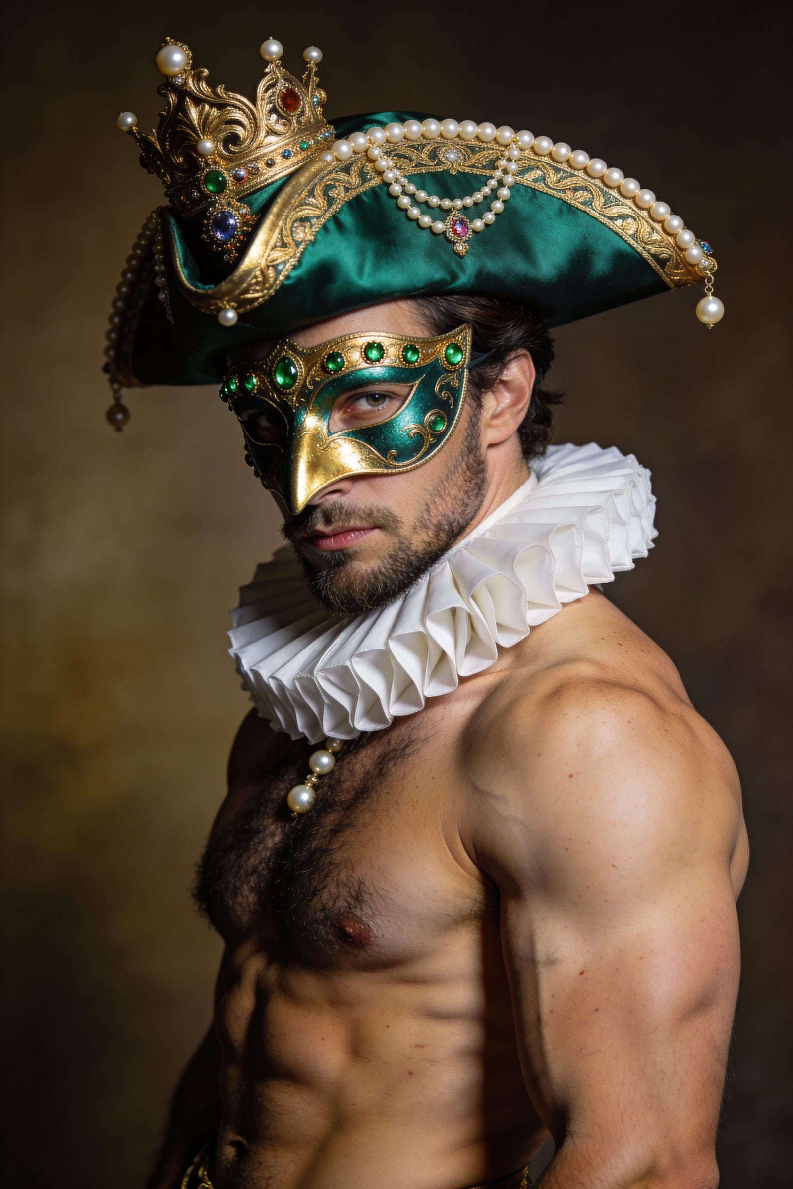 Renaissance Man Portrait in Opulent Venetian Mask