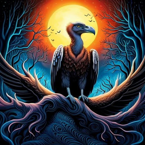 Vulture in Starry Forest: Hyperdetailed Comicbook Art