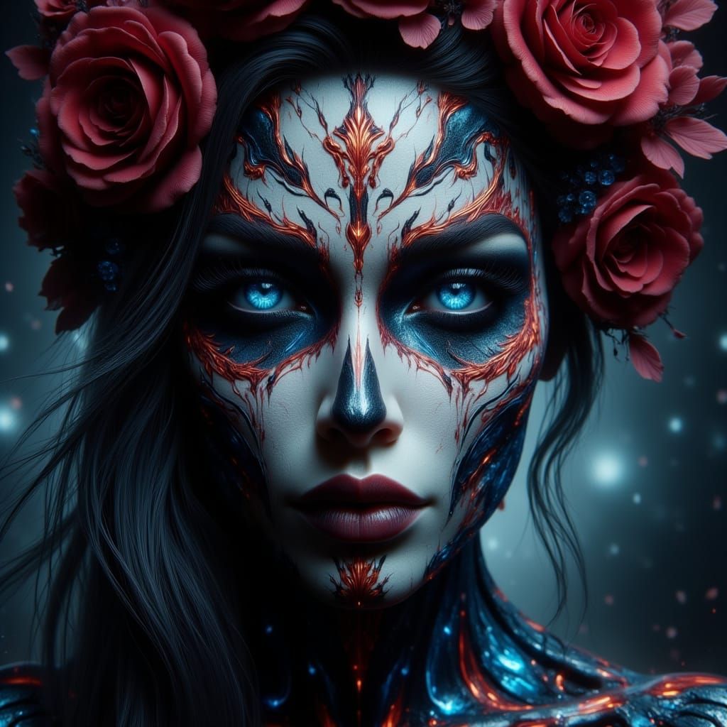 Dia De Los Muertos Woman in Intricate Makeup