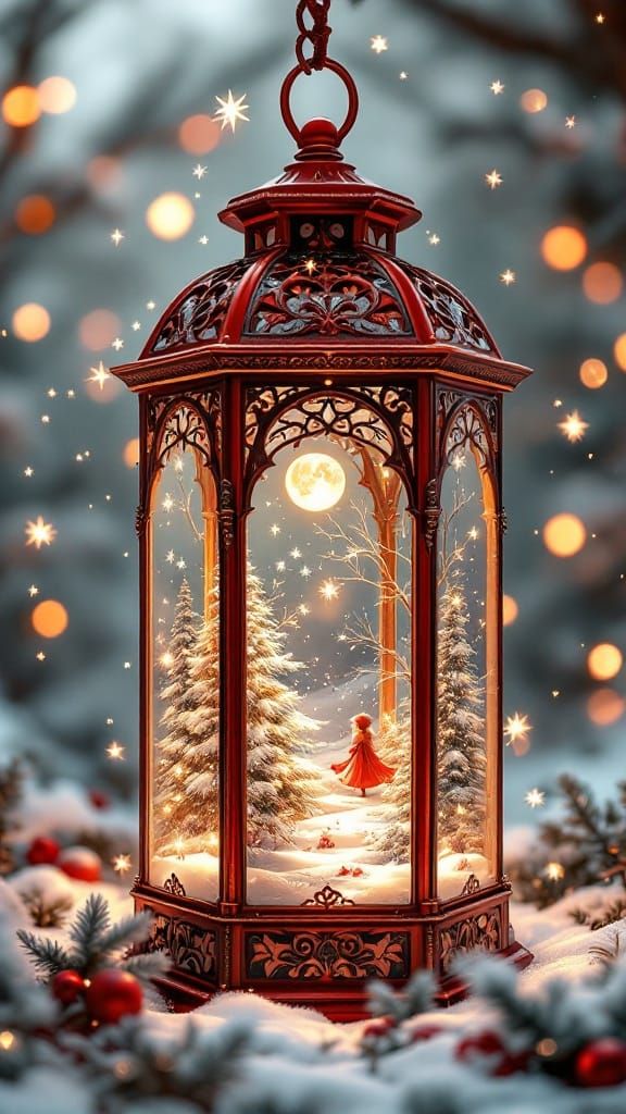 Enchanting Christmas Lantern with Winter Wonderland Scene