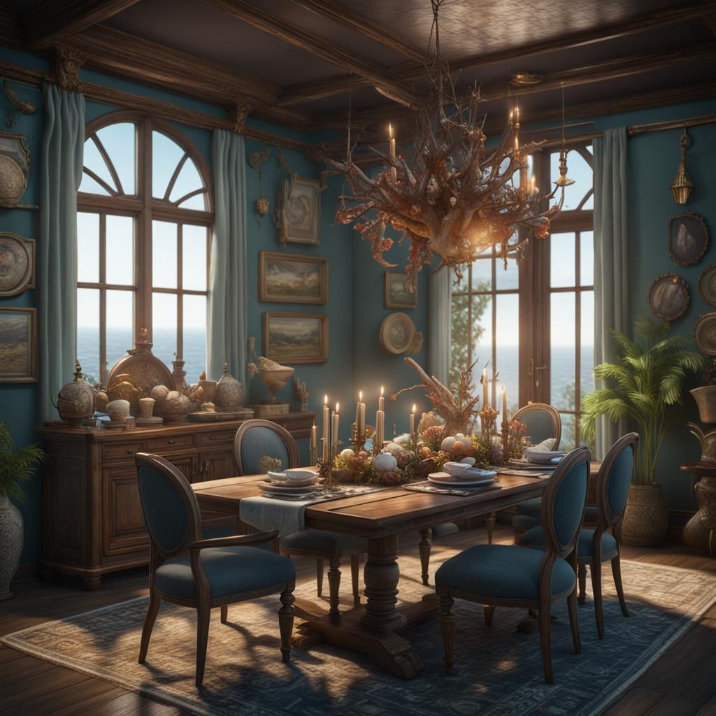 Fantastical Sea-Themed Dining Room in Detailed Matte Paintin...
