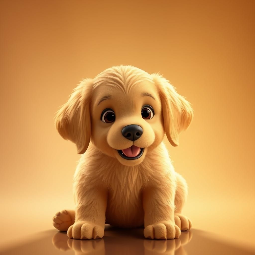 Golden Retriever Pup: Pixar-Style 3D Digital Art