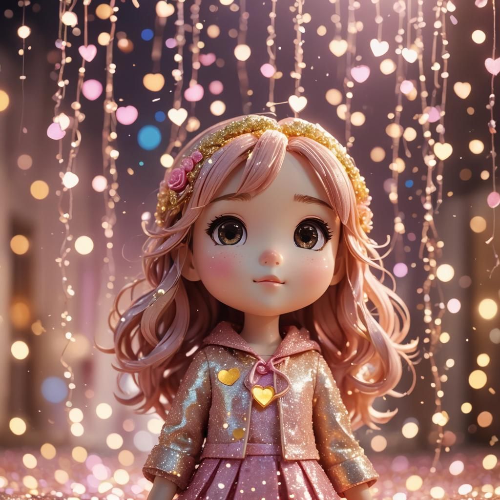 Chibi Girl in Sparkles and Golden Accents