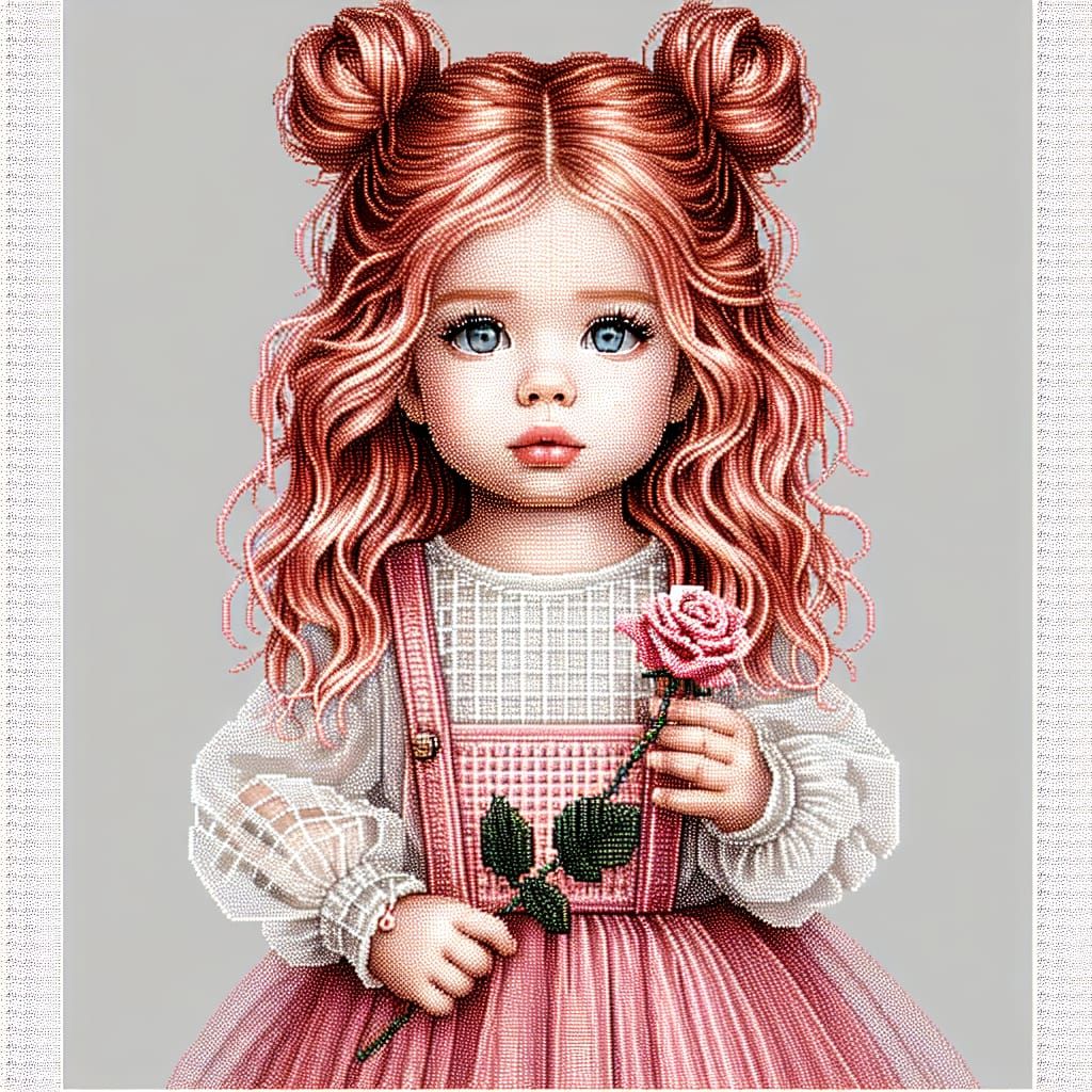 Beaded Art Image of Toddler Girl with Pink Tutu