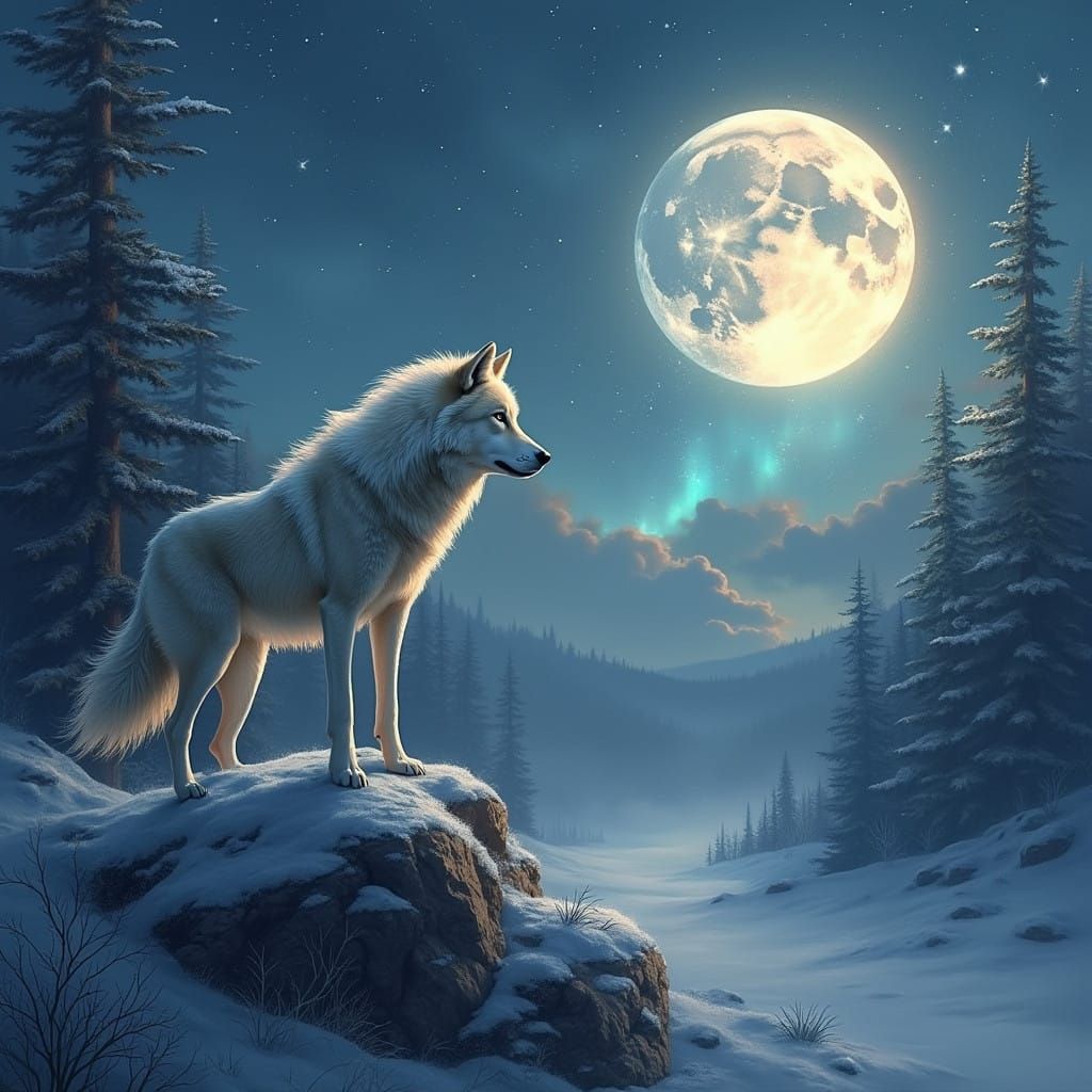 Wolf Moon Goddess Empowers Noble Wolf with Celestial Magic