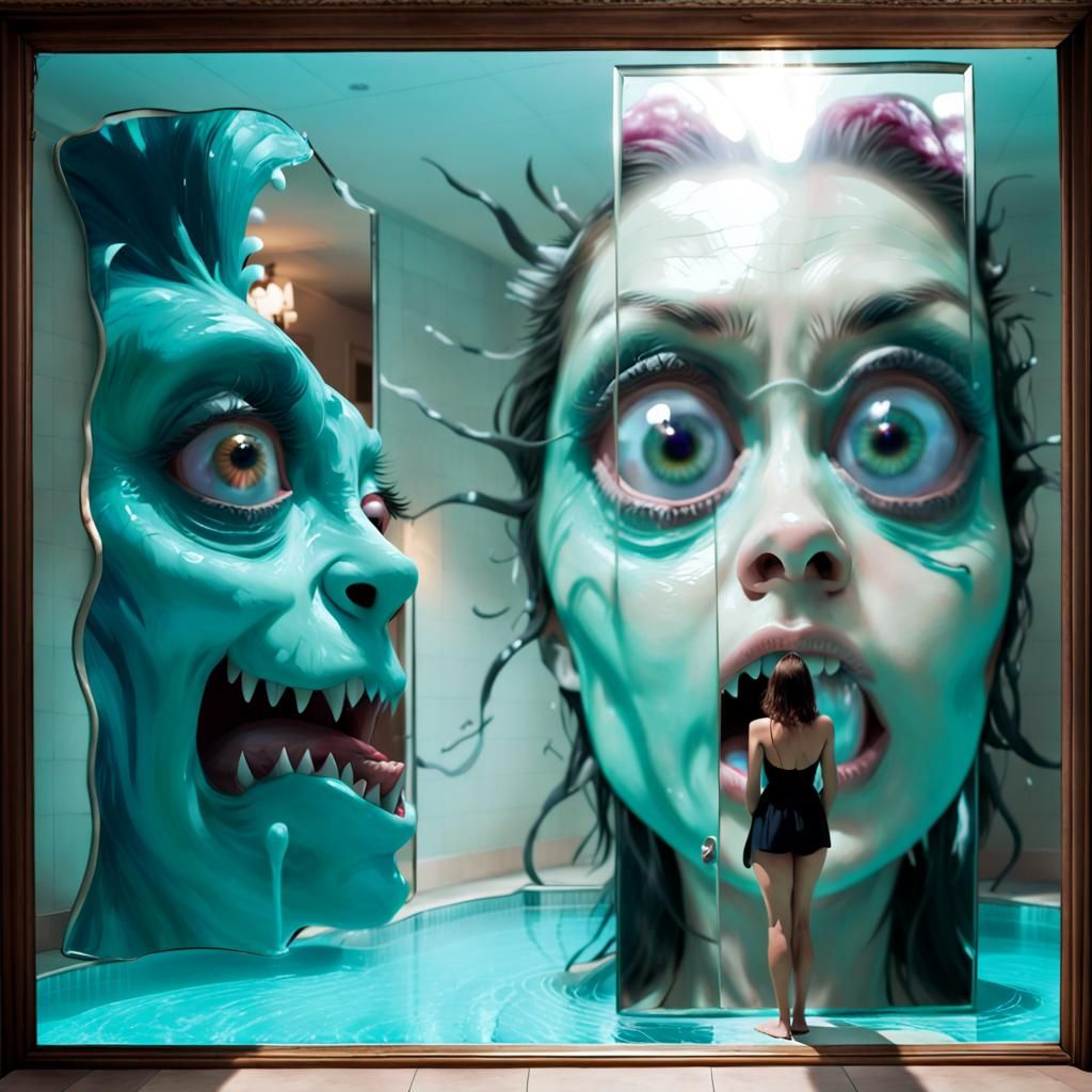 Woman's Reflection Reveals a Monster