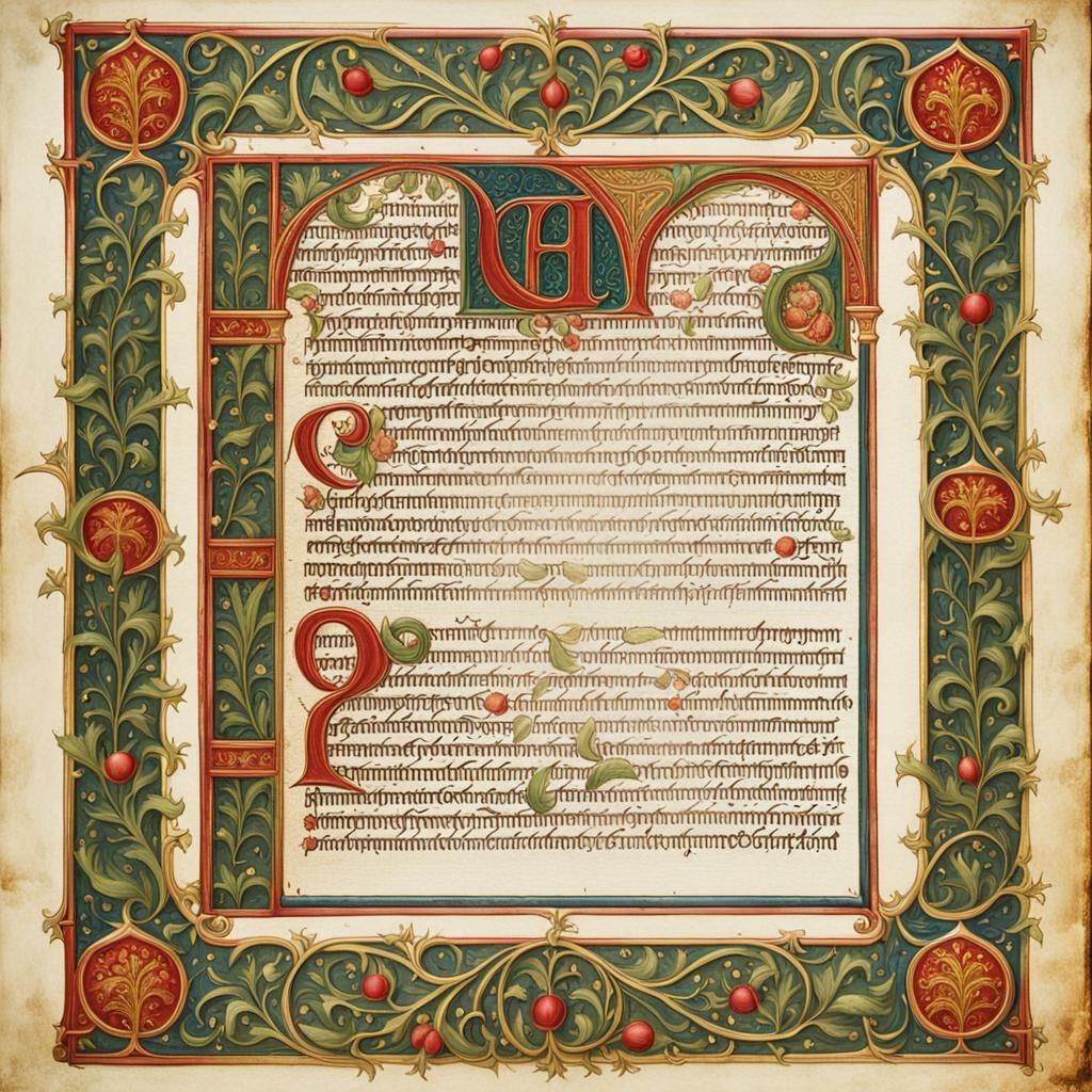 Illuminated Medieval Manuscript with Golden Filigree