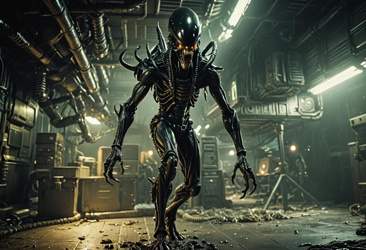 Xenomorph Warrior Stalking Prey in Alien Hive