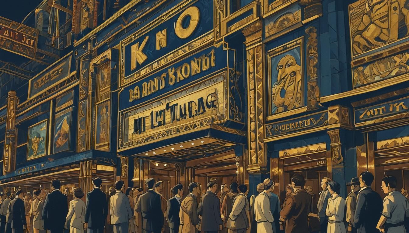 Art Deco Movie Theater Showing King Kong in Miyazaki Style
