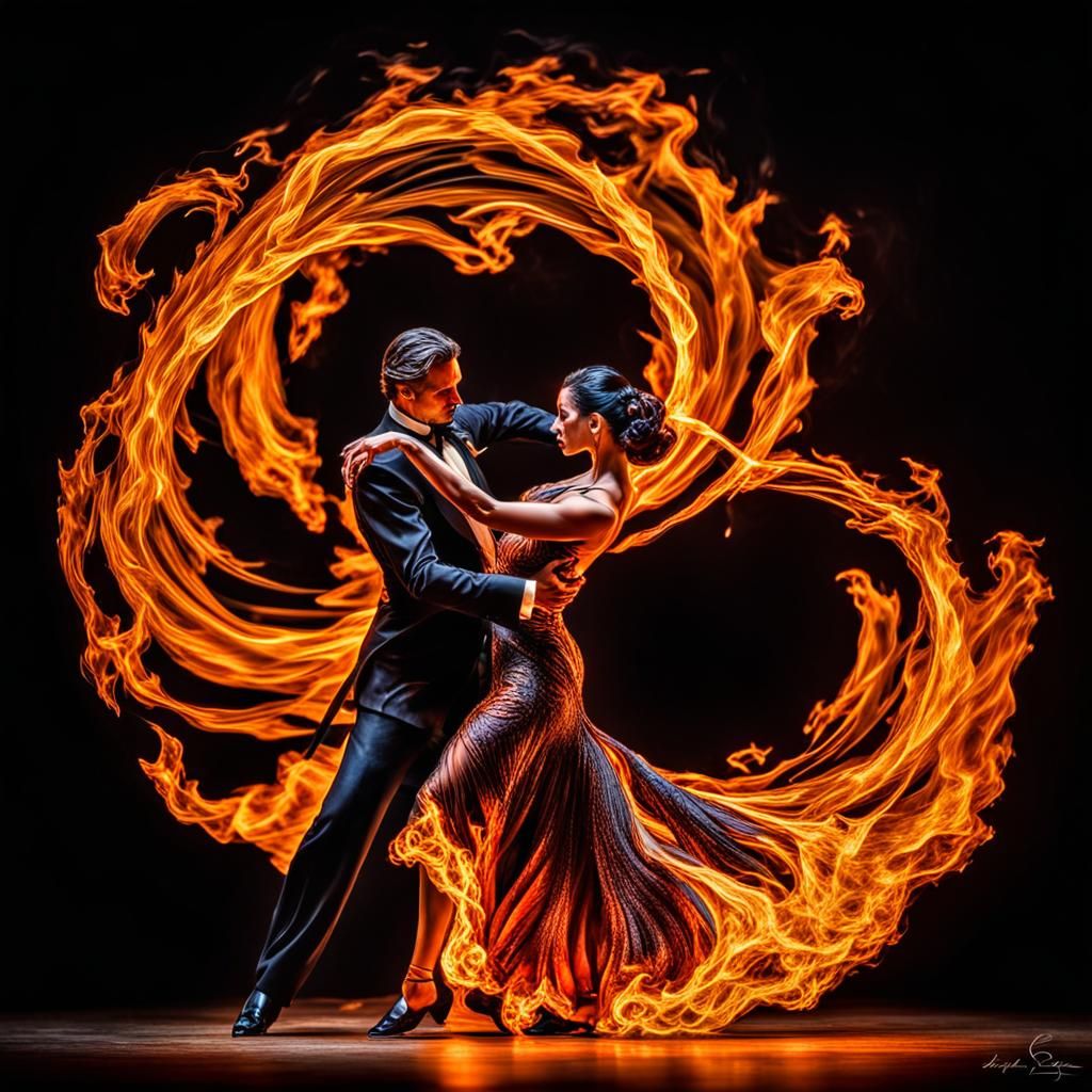 Tango Dancers Sculpted from Dancing Flames