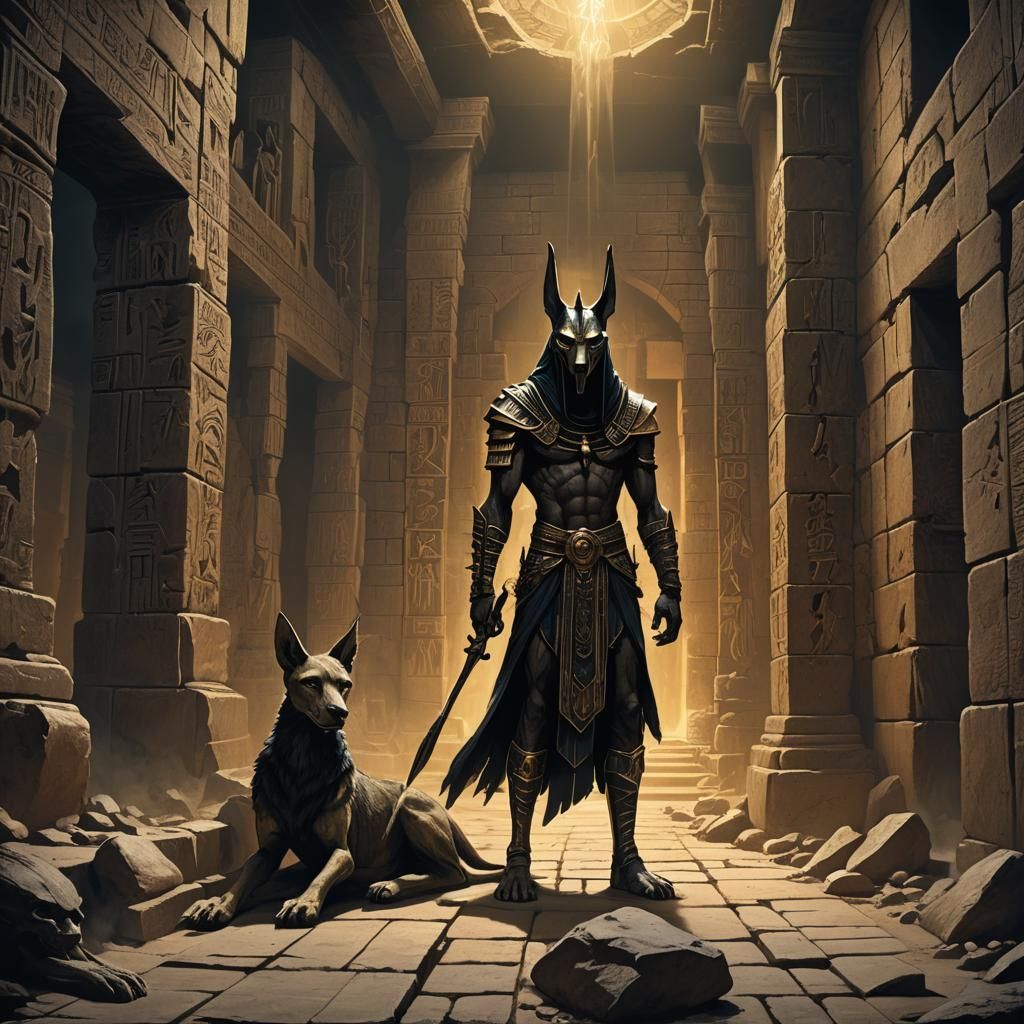 Anubis Guides Soul Through Underworld Chamber