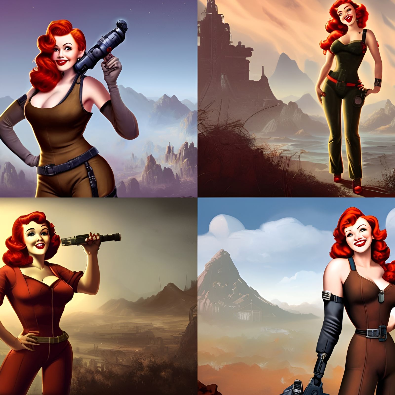 Redhead Pin-Up Girl in Apocalyptic Wasteland