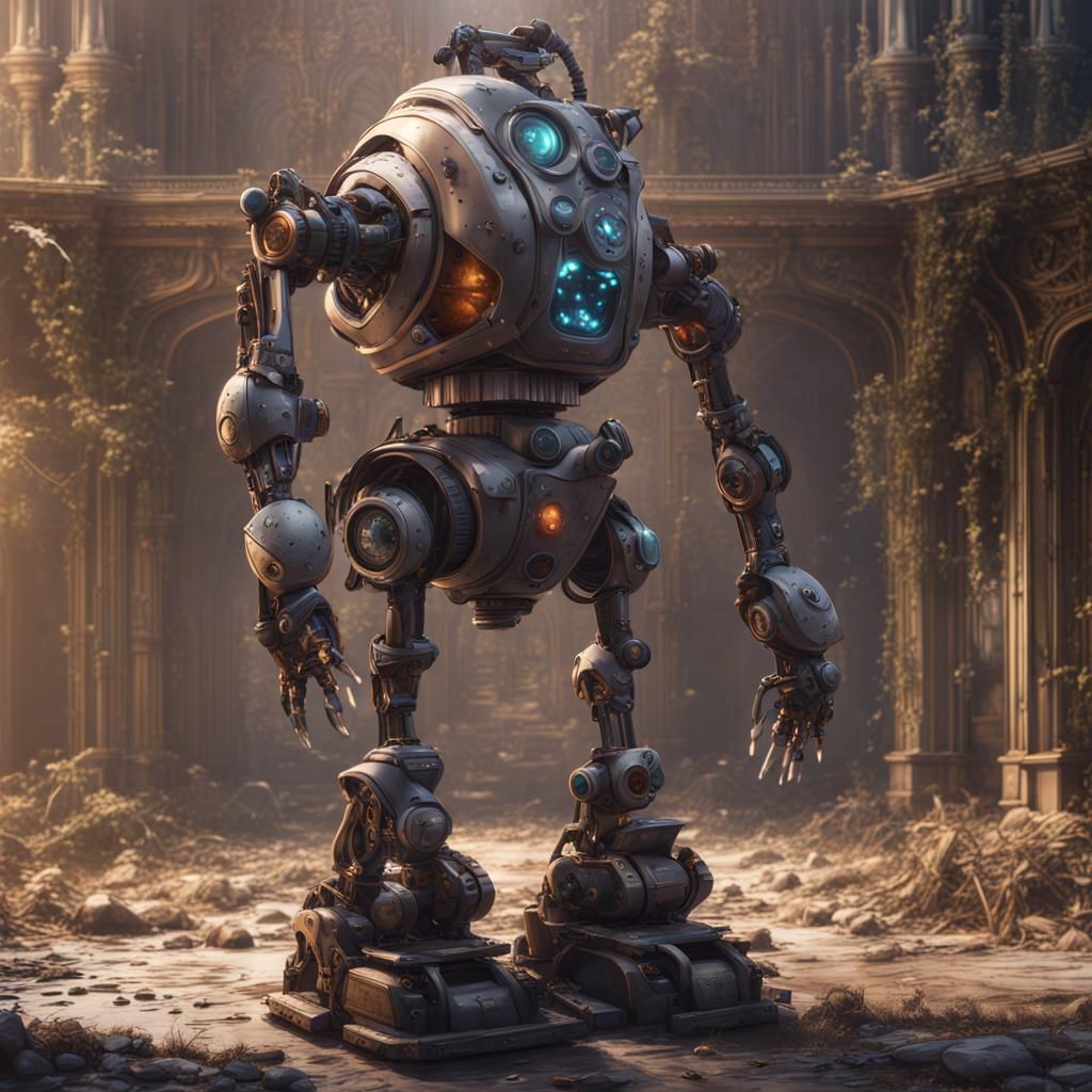 Fantastical Robot Maid in Detailed Matte Painting