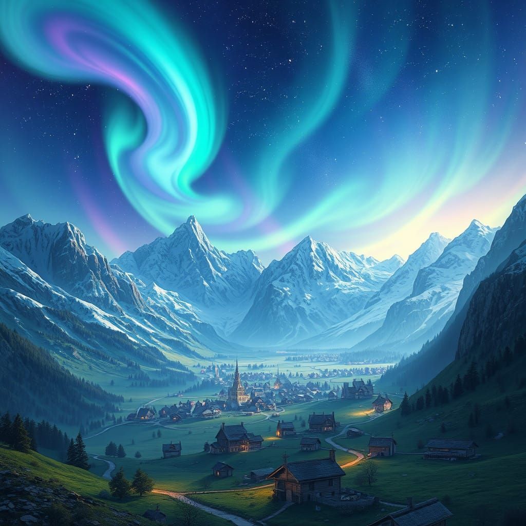 Whimsical Valley Under Starry Night Sky