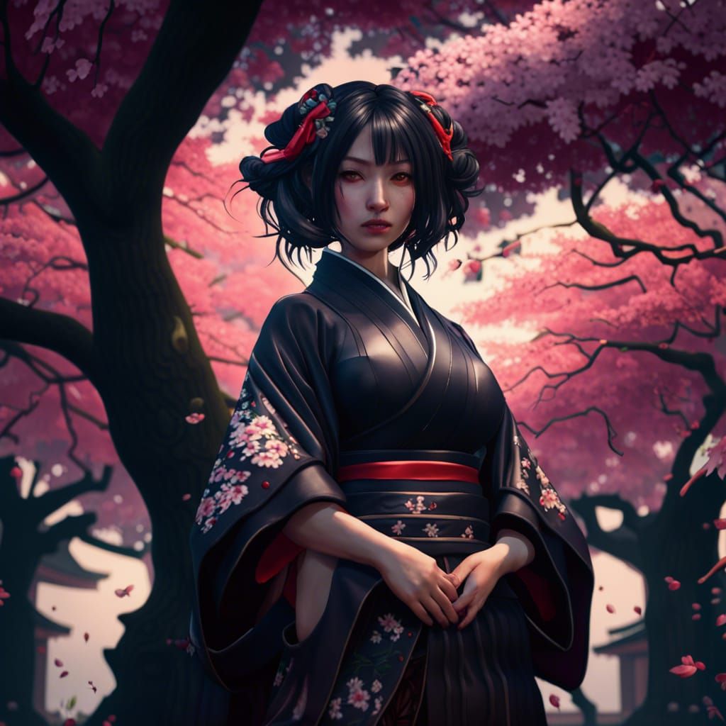 Japanese Goth Girl in Dark Fantasy Style