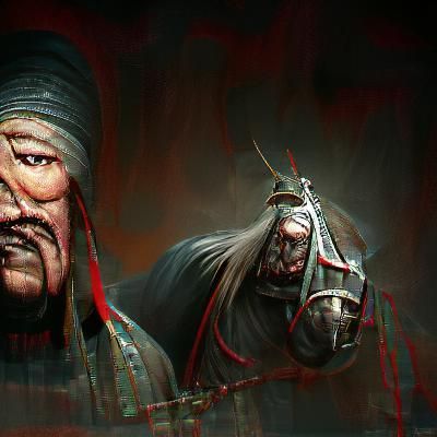 Sinister Genghis Khan Portrait in Dark Fantasy Style