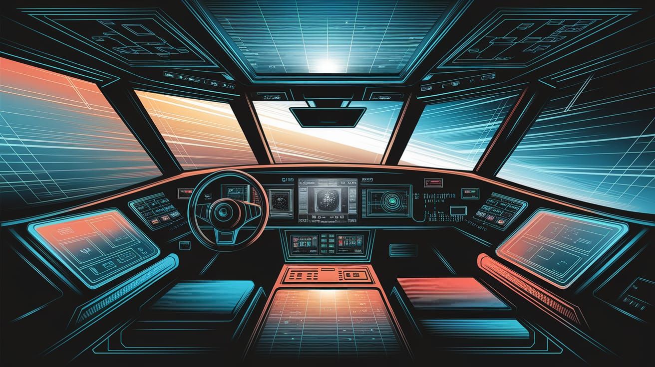 Futuristic Glitchcore Cockpit Navigating Space