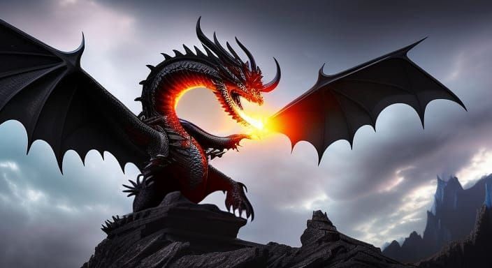 Galactic Black Dragon God Breathing Fire in Cell-Shaded Styl...