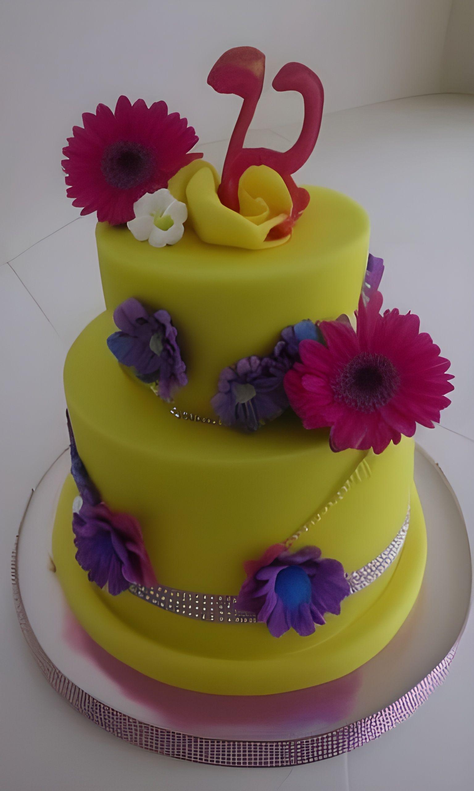 Elegant Birthday Cake with Floral Decorations