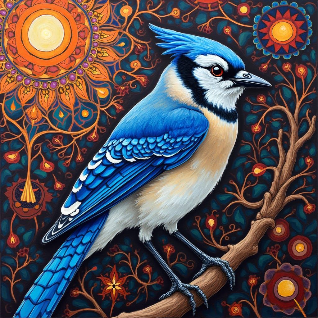 Bluejay in Sacred Geometry Art Style