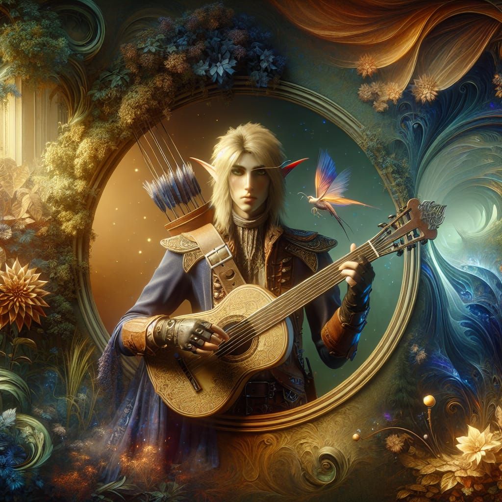 Nonbinary Elf Bard Adventurer in Lush Fantasy Realm