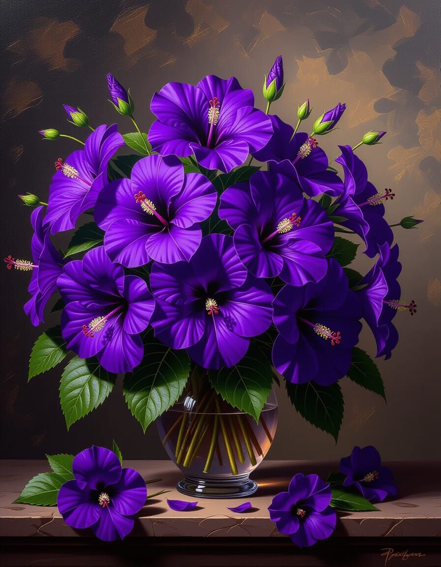 Vibrant Purple Hibiscus Bouquet in Baroque Style