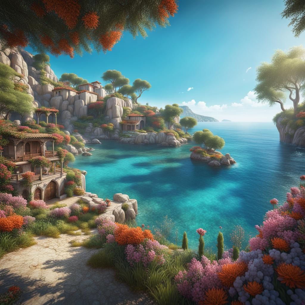 Mediterranean Island Paradise in Detailed Matte Painting