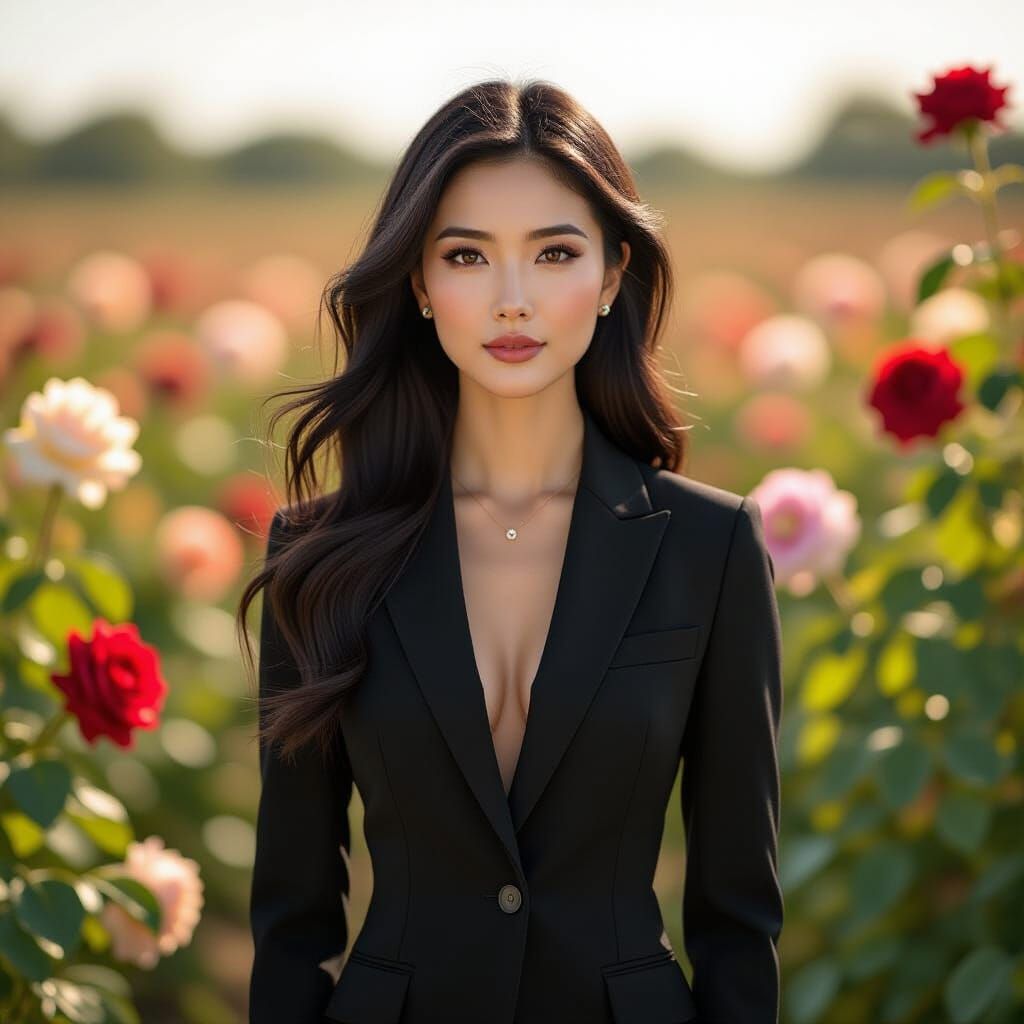 Teresa Chong Portrait in Roses Plantation, Cinematic Style